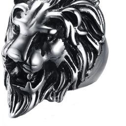 Lion Head Premium Quality 316 Stainless Steel Never Fading Silver Ring for Men Boys Stainless Steel Titanium Plated Ring-image-7