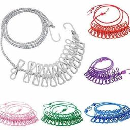 Cloth-Drying Rope with Hooks Elastic Cloth Hanging 12 Clips Plastic Cloth Clips-image-13