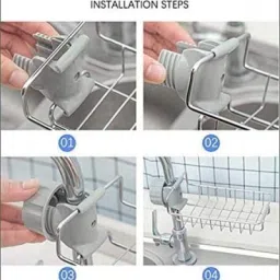 Dish Drainer Kitchen Rack Stainless Steel Adjusting Multifunctional Kitchen Faucet Sponge Holder Steel-image-12