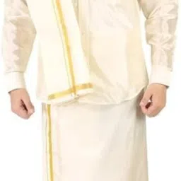 NANDAVAN Mens Silk Full Sleeve Regular Fit Shirt+ Mulam Dhoti(Free Size)+Single Towel Solid Men Dhoti-image-65