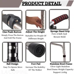 lacopine Lightweight Double Handle Folding Step-Up Walker For Senior Citizens (SILVER) Walking Stick image 3