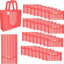Pack of 48 Smile Print Foldable Grocery/Shopping Bags For Women | Red Pack of 48 Grocery Bags-image-45