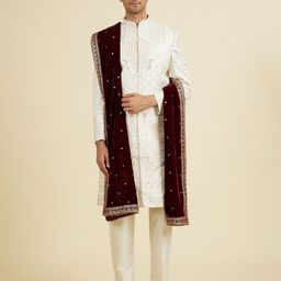 manyavar Velvet Embroidered Maroon Men Dupatta-picture-38