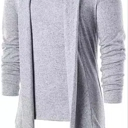 Men Asymmetric Full Sleeve Grey Shrug-image-81