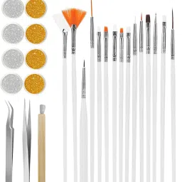 Silver Golden Glitters Dust Powder Sparkling Nail Art Nail Painting Designing Drawing Brushes Nail Tweezer plucker-13