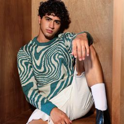 campus sutra Men Self Design Round Neck Green Sweater-picture-37