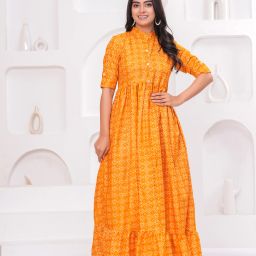 Women Layered Yellow Midi/Calf Length Dress-image-34