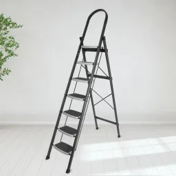 Foldable Steel 7-Step Ladder-Wide Anti Skid Steps (Gray & White) Steel Ladder-26