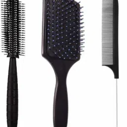 Pack of 3 hair brush-Rectangular Cushion Brush & Round roller comb & Tail comb-image-24
