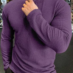 Men Solid Round Neck Polyester Purple T-Shirt-image-38