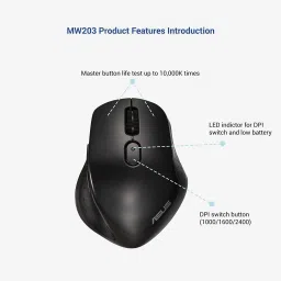 ASUS MW203 / Multi-Device (3 Device), Ergonomic, Silent Clicks, Adj. Upto 2400 dpi Wireless Optical Mousewith Bluetooth image 3