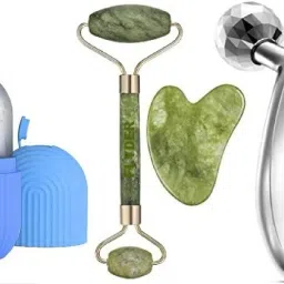Face ice roller,Jade Roller & Gua Sha 100% Natural Stone with 3D Massager.-image-59