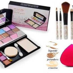 5024 MAKEUP KIT + 5 PIECE MAKEUP BRUSH + 1 BEAUTY BLENDER PUFF SPONGE + EYELINER-image-0