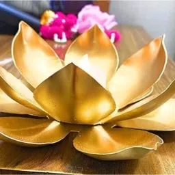 Golden Metal Big Table Lotus Flower T-light Cast Iron Table Diya-picture-12