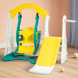 4 in 1 Garden Baby Slides & Swing for Kids with Basketball Set, Antislip Steps-3