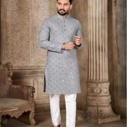 Men Cotton Blend Kurta Pyjama Set-image-48