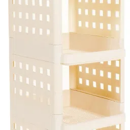 5 Tier Stackable Shelf Utility Rolling Stand Rack | Storage Organizer Rack | Plastic Kitchen Trolley-image-0