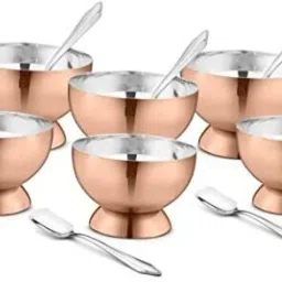 Savory 6 Bowls and 6 Spoons for Ice Cream Pudding Dessert Steel Serving Set Bowl Serving Set-10