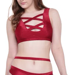 Self Design Women Bikini Maroon Swimsuit-image-31