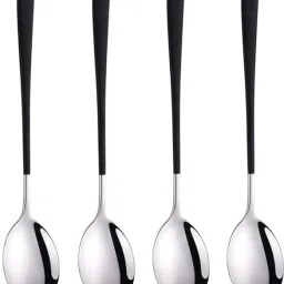 Long Handle Dinner Spoon (black; pack of 4) Stainless Steel Salad Spoon Set-18