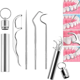 Dental Tools, 7 in 1 Stainless Steel Teeth Cleaning Tool Kit, Stainless Steel-image-67