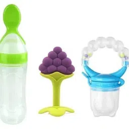 Silicone Fruit Teether & Food Nibbler & Spoon Bottle (Multicolor) (Pack of 3) Teether and Feeder-picture-14