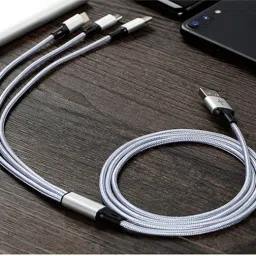 BUFONA 3 in 1 Nylon Braided Fast Charging Cable Compatible with Android and iOS Devices Charging Pad image 2