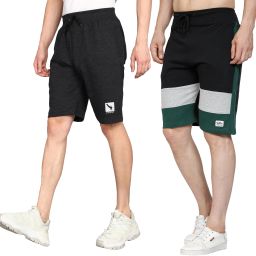 Pack of 2 Self Design Men Dark Grey, Black Regular Shorts-image-22