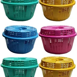 Plastic Basket Round With Lid Storage basket Fruit & Vegetable Basket Pack of 6 Plastic Fruit & Vegetable Basket-image-74