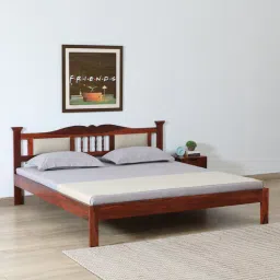 mudramark from pepperfry Uttara Sheesham Wood Queen Size Bed In Scratch Resistant Honey Oak Finish With Padded Headrest-picture-10