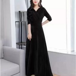 Women A-line Black Maxi/Full Length Dress-image-54