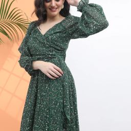 Women Skater Green Above Knee/Mid Thigh Length Dress-image-66