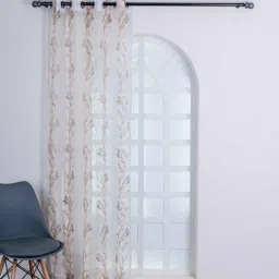 parda online Brown & White Polyster Floral 5ft Sheer Eyelet Window/Door (2 Pc)-picture-42