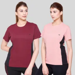 Pack of 2 Women Colorblock Round Neck Polyester Multicolor T-Shirt-image-5