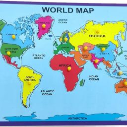 Wooden World Map Puzzle and Identifier Board with Knobs | Educational Puzzle-37