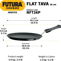 hawkins Flat Tava with Plastic Handle (NFT26P) Tawa 26 cm diameter image 3