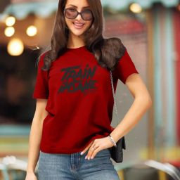 Women Printed Round Neck Polyester Red T-Shirt-image-79