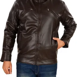 Men Solid Leather Jacket-image-93