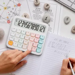 honch Colorful Mechanical Switch Calculator, 12 Digits, Large LCD Display Big Round Button Calculator,Easy to Press,for School Office Business Home Financial Calculator image 4