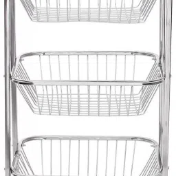 3-Tier Layer Fruit And Vegetable Basket Trolley Rack Stand with wheel Stainless Steel Fruit & Vegetable Basket-image-44