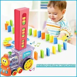 aronet Domino Funny Train Choco Filling Dominos in The Rails - Battery Operated with Lights and Sounds Construction and Stacking Toy for Kids with 60 Multicolor Plastic Domino Tiles image 5