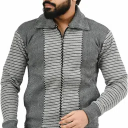 life and style Men Self Design Collared Neck Grey Sweater-picture-2