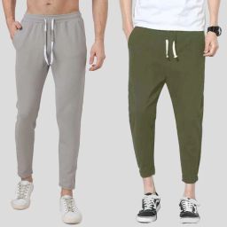 Pack of 2 Men Solid Olive, Grey Track Pants-image-63