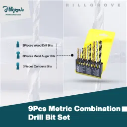 hillgrove HGCM578M2 9Pcs Combination Metric Drill Bit Set for Hole in Metal/Concrete/Wood Masonry Bits, Auger Drill Bits, Specialty Woodworking Bits Set image 2