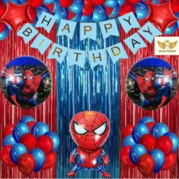 HAPPY BIRTHDAY DECORATION WITH SPIDERMAN THEME RED BLUE BALLOON BLUE RED CURTAIN-picture-14
