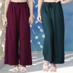 Pack of 2 Women Regular Fit Purple, Green Viscose Rayon Trousers-image-48