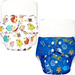 2 BASIC 100% Organic Cloth Diapers 2 with Quick Dry pads | 3m-3yrs - Assorted-10