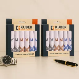 KUBER INDUSTRIES 12 Pcs Monogram Letter (M) Border White Handkerchief for Men Cotton | White ["White"] Handkerchief-image-34