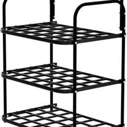 payoca Durable Plastic & Metal Shoe Rack - 3-Tier Stackable Organizer for Home, Closet & Entryway, Holds Up to 9 Pairs of Shoes, Easy Assembly, Space-Saving Design (3 Shelves), Multicolor image 1