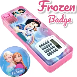 Princess Theme Built-in Calculator Vibrant Pink Color With Attractive Badge Trandy Art Compact and Portable Best Return Gift For Kids Art Plastic Pencil Box-18